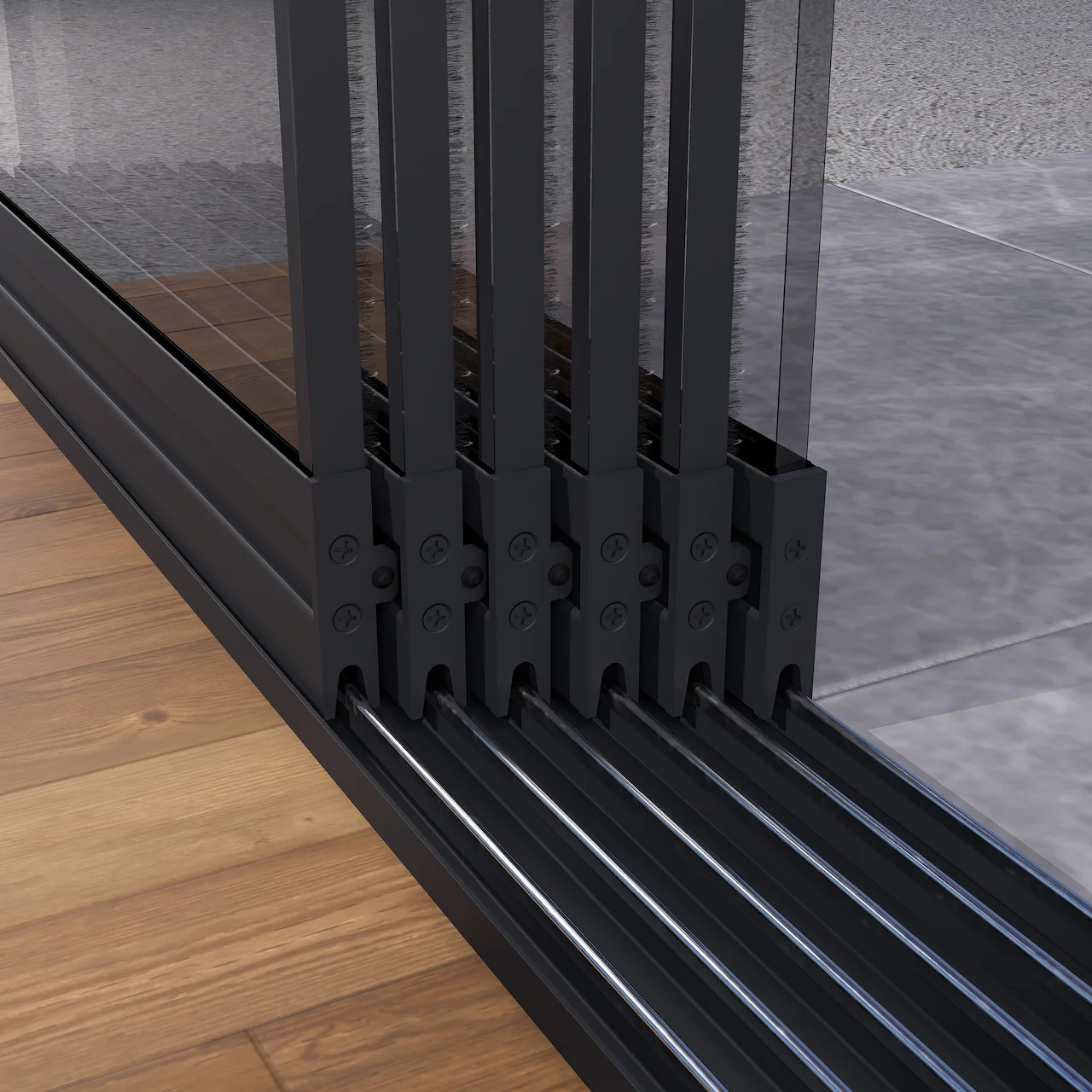 6 Rail Glazen Schuifwand Antraciet Binnen