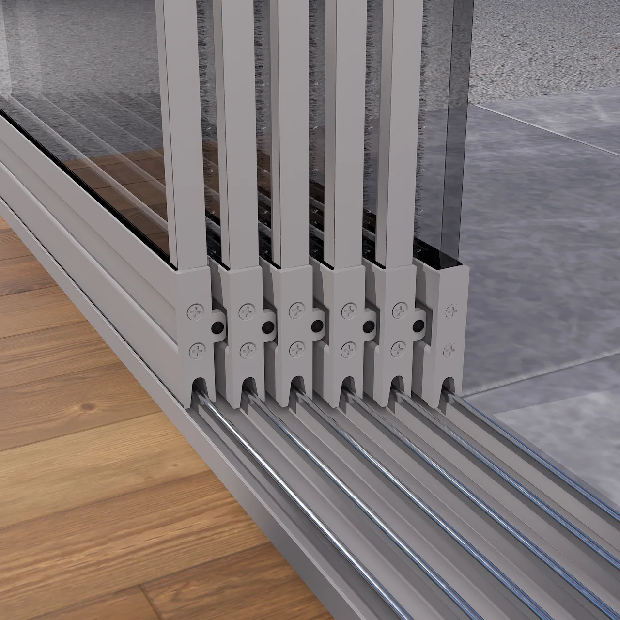 6 Rail Glazen Schuifwand Grijs Binnen