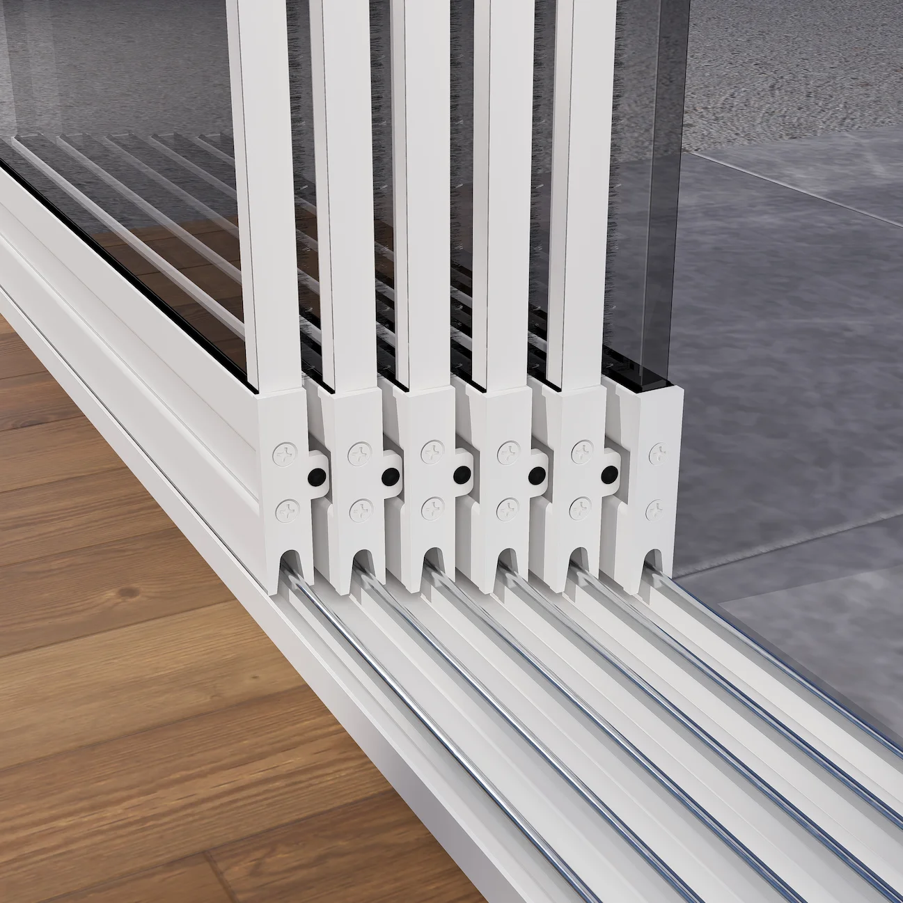 6 Rail Glazen Schuifwand Wit Binnen