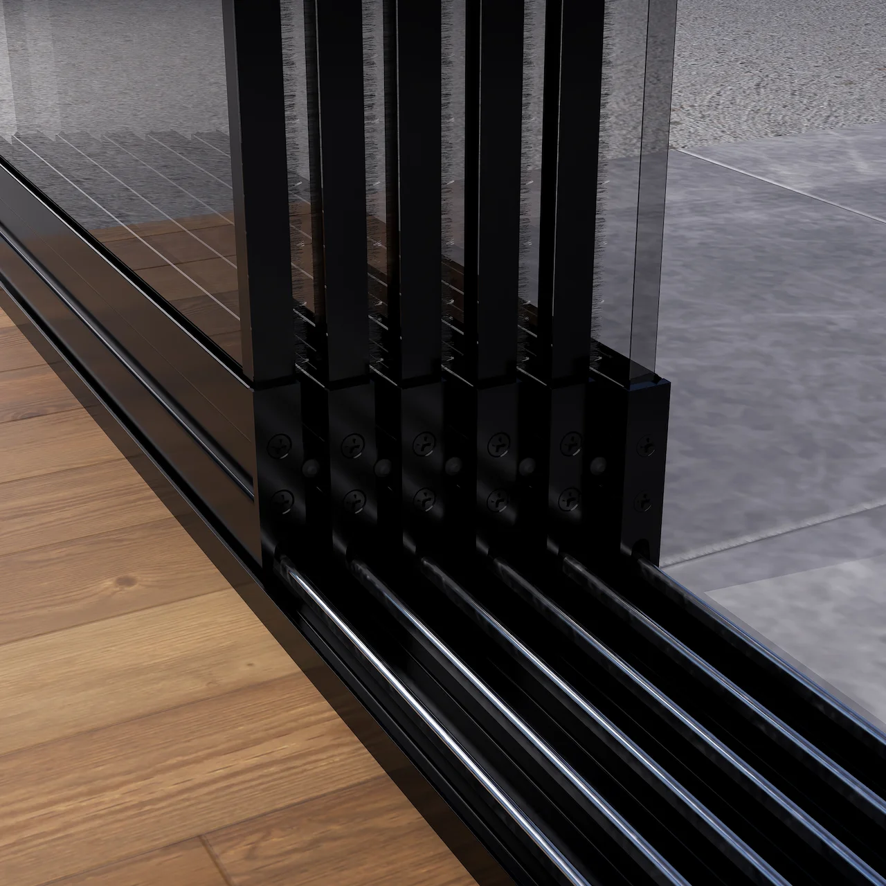 6 Rail Glazen Schuifwand Zwart Binnen