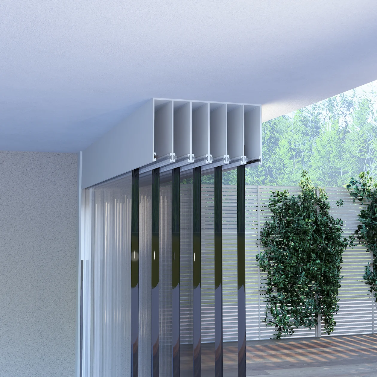 6 Rail Glazen Schuifwand Bovenrail Wit